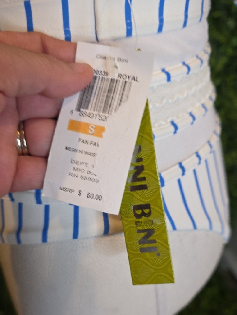 Gianni Bini White and Blue Striped High-Waist Bikini - Picture 5 of 6